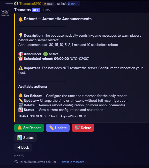 Reboot Announcer panel